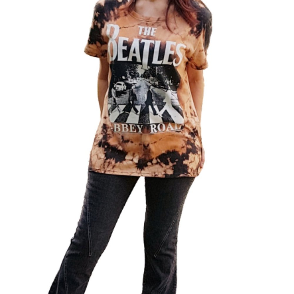 Custom Bleach Tie Dye Beatles T-Shirt Sz L